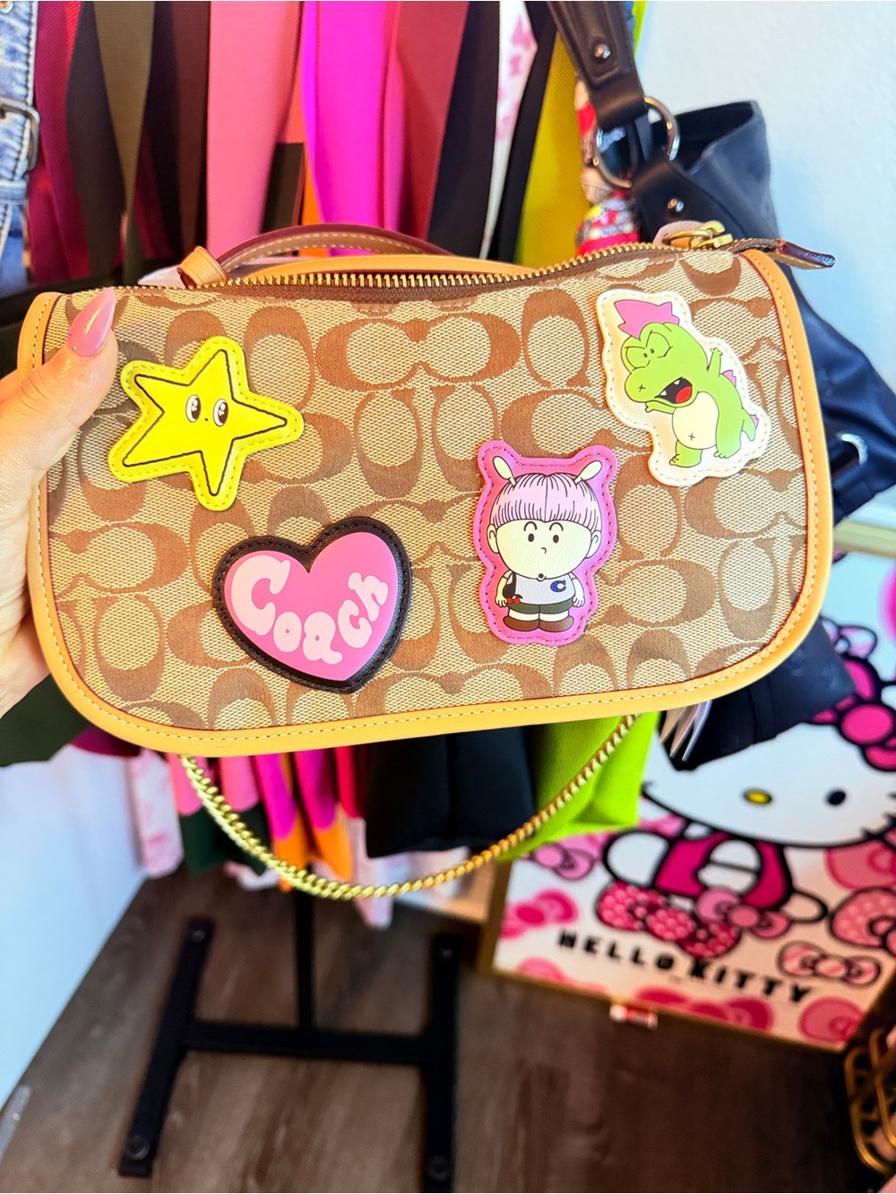Coach Kids Signature Canvas Wristlet with Pink and Yellow Patch Accents